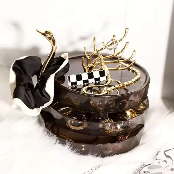 Three(3) Layers Jewelry Box with Rotating Tray Case